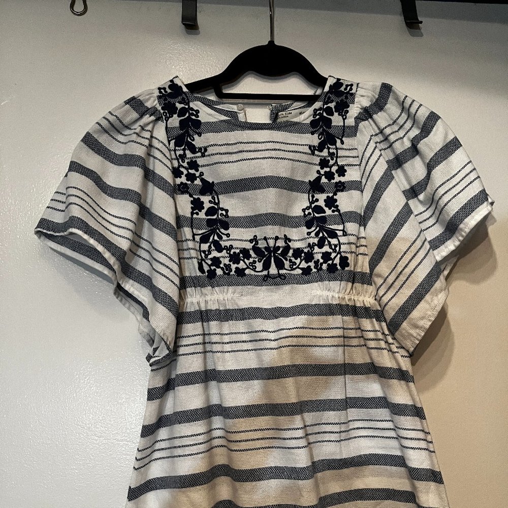 Zara Kids Collection NWT Blue & White Embroidered Dress w/ Ruffled Sleeve Size 9